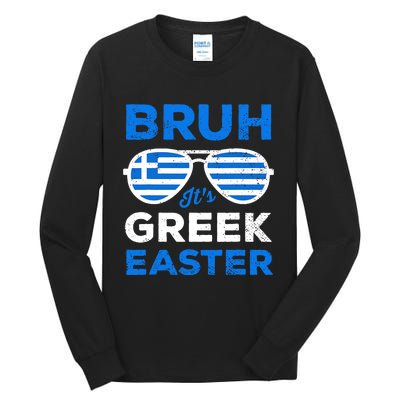 Greek Easter Bruh Funny Retro Sunglasses Greek Easter Tall Long Sleeve T-Shirt