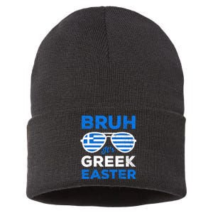 Greek Easter Bruh Funny Retro Sunglasses Greek Easter Sustainable Knit Beanie