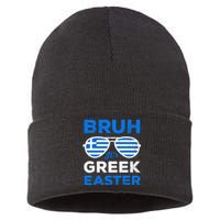 Greek Easter Bruh Funny Retro Sunglasses Greek Easter Sustainable Knit Beanie