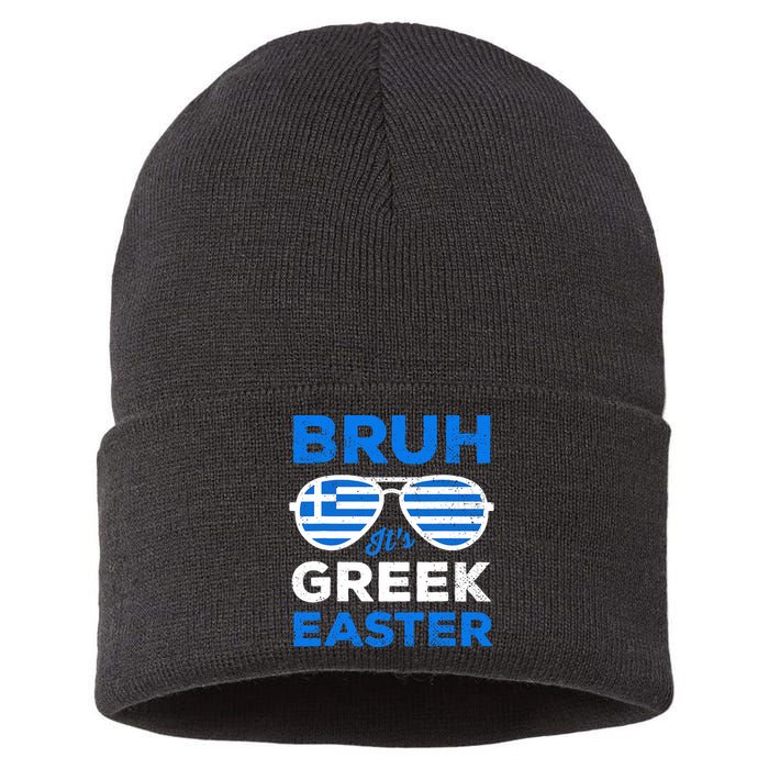 Greek Easter Bruh Funny Retro Sunglasses Greek Easter Sustainable Knit Beanie