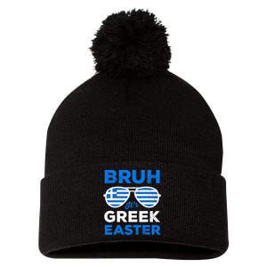 Greek Easter Bruh Funny Retro Sunglasses Greek Easter Pom Pom 12in Knit Beanie