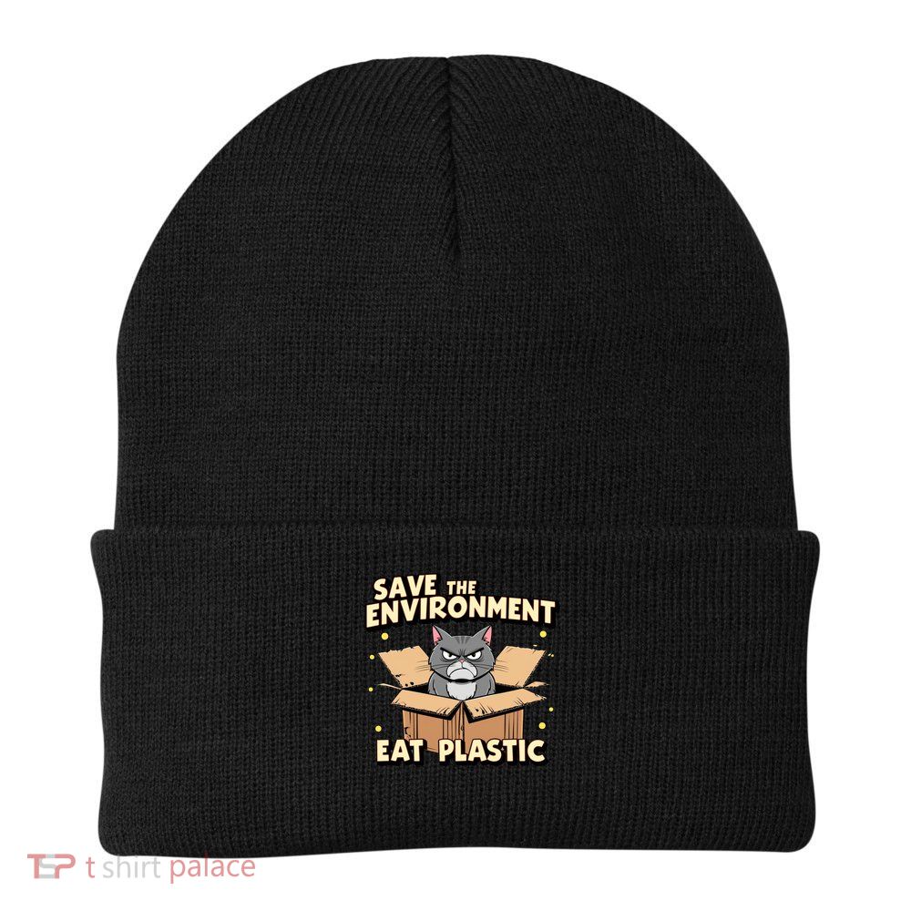Grumpy Eco Cat – Eat Plastic Knit Cap Winter Beanie