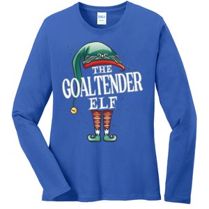 Goaltender Elf Christmas Group Xmas Pajama Party Gift Ladies Long Sleeve Shirt