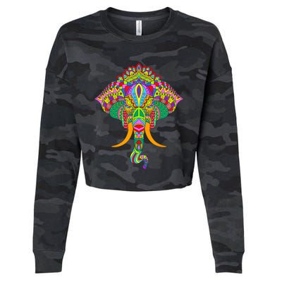 Ganesh Elephant Colorful Ganesha God Face Hindu Art Cropped Pullover Crew