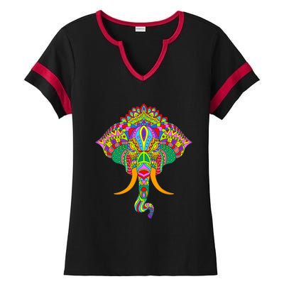 Ganesh Elephant Colorful Ganesha God Face Hindu Art Ladies Halftime Notch Neck Tee