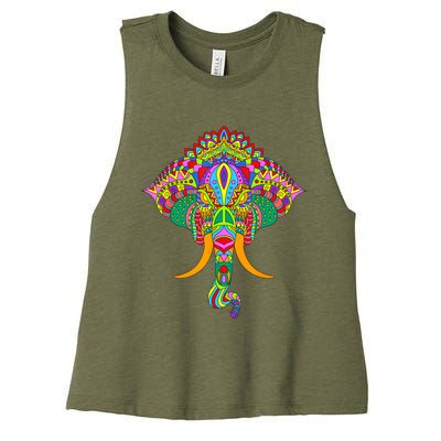 Ganesh Elephant Colorful Ganesha God Face Hindu Art Women's Racerback Cropped Tank