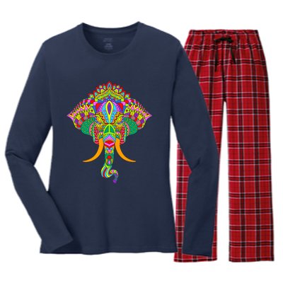 Ganesh Elephant Colorful Ganesha God Face Hindu Art Women's Long Sleeve Flannel Pajama Set 