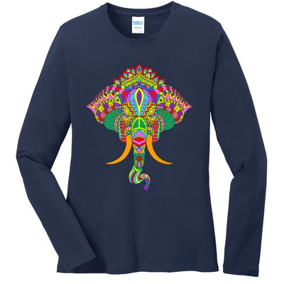 Ganesh Elephant Colorful Ganesha God Face Hindu Art Ladies Long Sleeve Shirt