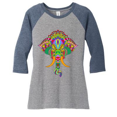 Ganesh Elephant Colorful Ganesha God Face Hindu Art Women's Tri-Blend 3/4-Sleeve Raglan Shirt