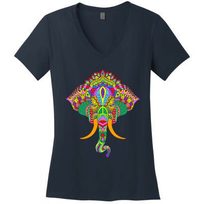 Ganesh Elephant Colorful Ganesha God Face Hindu Art Women's V-Neck T-Shirt