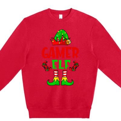 Gamer Elf Christmas Matching Family Group Video Games Xmas Premium Crewneck Sweatshirt