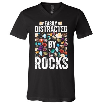 Geology Easily Distracted By Rocks For Geologist V-Neck T-Shirt