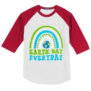 Groovy Earth Day Save Our Home Go Planet Rainbow Earth Kids Colorblock Raglan Jersey