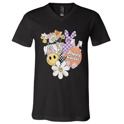 Groovy Easter Day Bunny Vibe Matching Funny Gift V-Neck T-Shirt