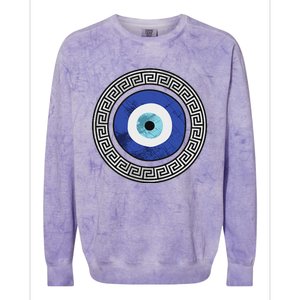 Greek Evil Eye Mati Design Greek Key Print Colorblast Crewneck Sweatshirt