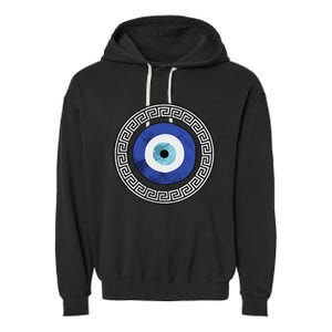 Greek Evil Eye Mati Design Greek Key Print Garment-Dyed Fleece Hoodie