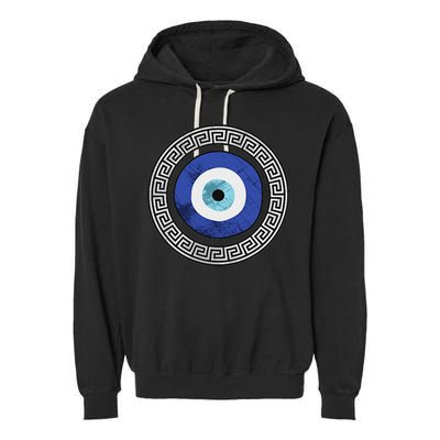 Greek Evil Eye Mati Design Greek Key Print Garment-Dyed Fleece Hoodie