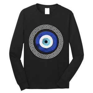 Greek Evil Eye Mati Design Greek Key Print Long Sleeve Shirt