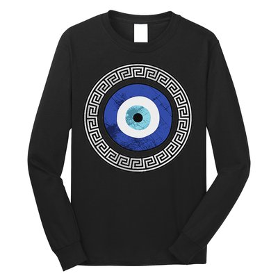 Greek Evil Eye Mati Design Greek Key Print Long Sleeve Shirt