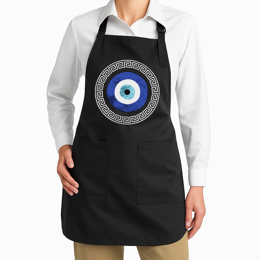 Greek Evil Eye Mati Design Greek Key Print Apron