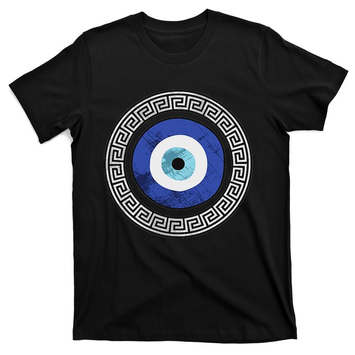 Greek Evil Eye Mati Design Greek Key Print T-Shirt