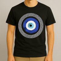 Greek Evil Eye Mati Design Greek Key Print T-Shirt