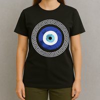 Greek Evil Eye Mati Design Greek Key Print T-Shirt