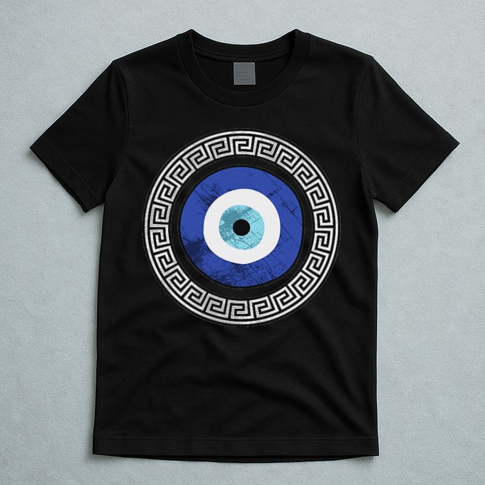 Greek Evil Eye Mati Design Greek Key Print T-Shirt