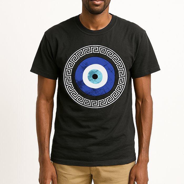 Greek Evil Eye Mati Design Greek Key Print Tall T-Shirt