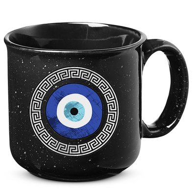 Greek Evil Eye Mati Design Greek Key Print 15oz Campfire Ceramic Mug