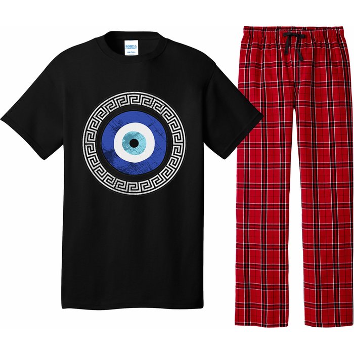 Greek Evil Eye Mati Design Greek Key Print Pajama Set