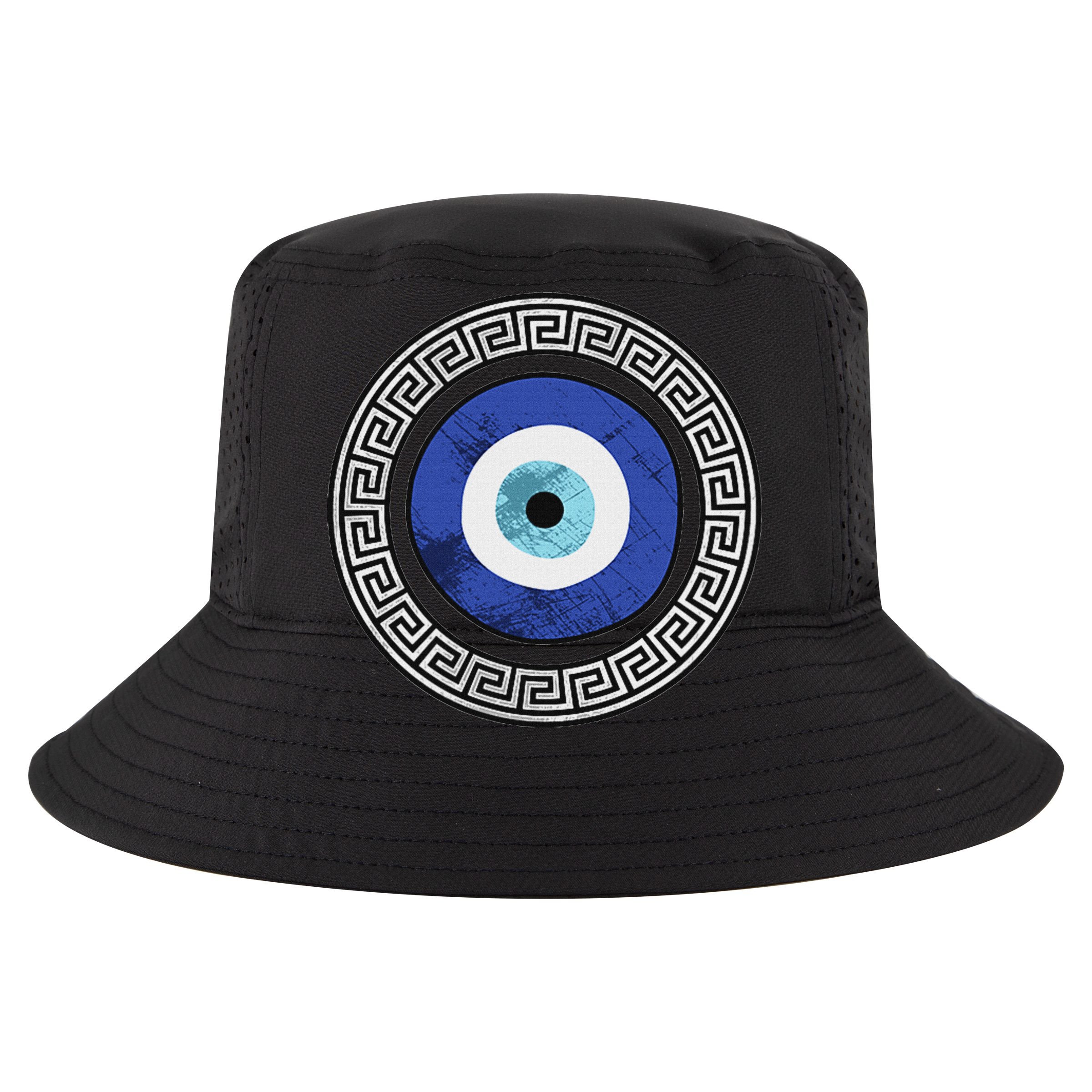 Greek Evil Eye Mati Design Greek Key Print Flat Bill Trucker Hat