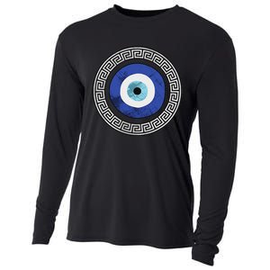 Greek Evil Eye Mati Design Greek Key Print Cooling Performance Long Sleeve Crew