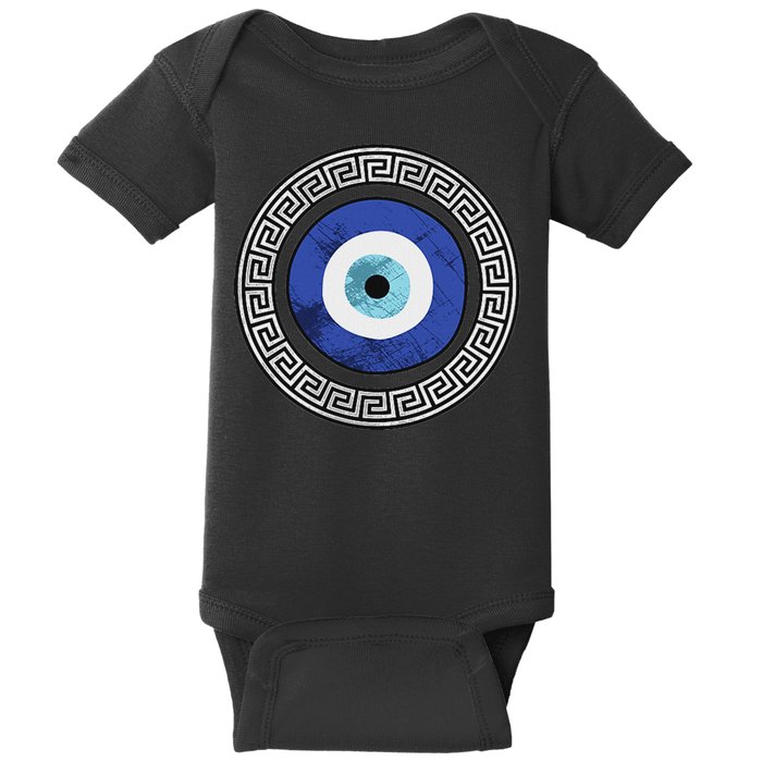 Greek Evil Eye Mati Design Greek Key Print Baby Bodysuit