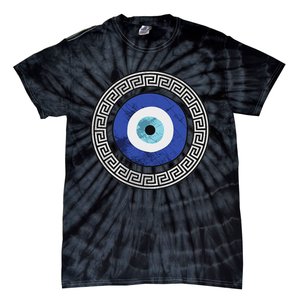 Greek Evil Eye Mati Design Greek Key Print Tie-Dye T-Shirt