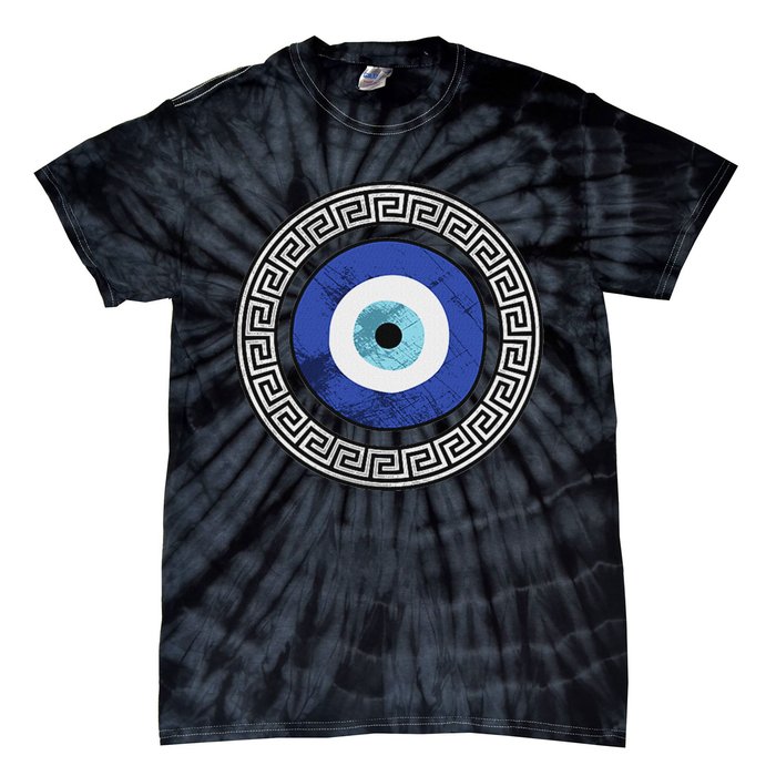 Greek Evil Eye Mati Design Greek Key Print Tie-Dye T-Shirt