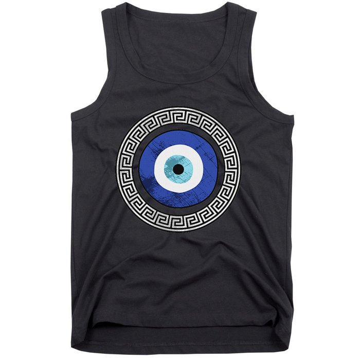 Greek Evil Eye Mati Design Greek Key Print Tank Top