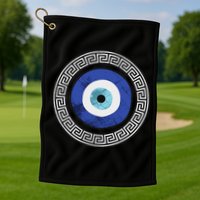 Greek Evil Eye Mati Design Greek Key Print Golf Towel