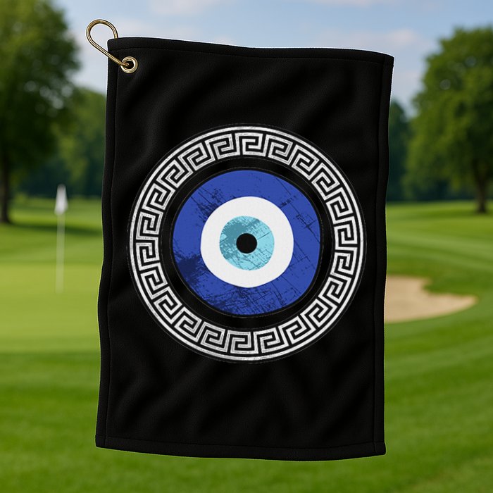 Greek Evil Eye Mati Design Greek Key Print Golf Towel