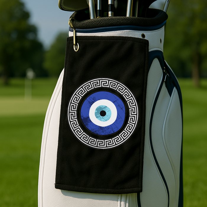 Greek Evil Eye Mati Design Greek Key Print Golf Towel
