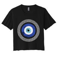 Greek Evil Eye Mati Design Greek Key Print Women's Crop Top Tee
