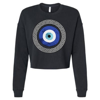 Greek Evil Eye Mati Design Greek Key Print Cropped Pullover Crew