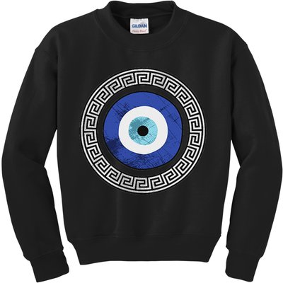 Greek Evil Eye Mati Design Greek Key Print Kids Sweatshirt