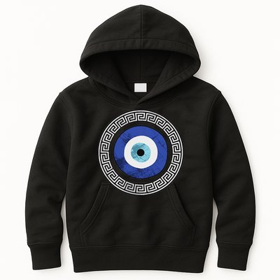 Greek Evil Eye Mati Design Greek Key Print Kids Hoodie