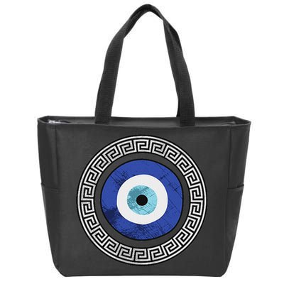 Greek Evil Eye Mati Design Greek Key Print Zip Tote Bag