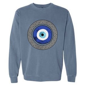 Greek Evil Eye Mati Design Greek Key Print Garment-Dyed Sweatshirt