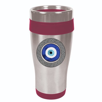 Greek Evil Eye Mati Design Greek Key Print 16oz Travel Tumbler