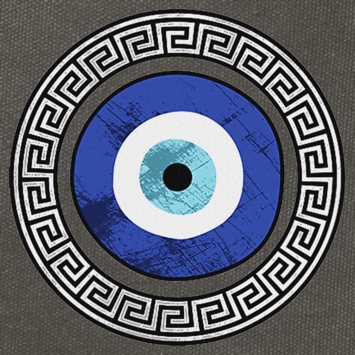 Greek Evil Eye Mati Design Greek Key Print Cotton Canvas Backpack