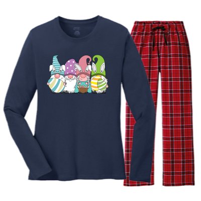 Gnome Easter Egg Hunt Women's Long Sleeve Flannel Pajama Set 