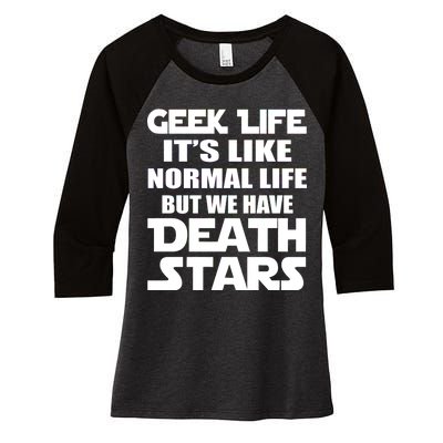 Geek Life Is Normal But We Have Death Stars Women's Tri-Blend 3/4-Sleeve Raglan Shirt